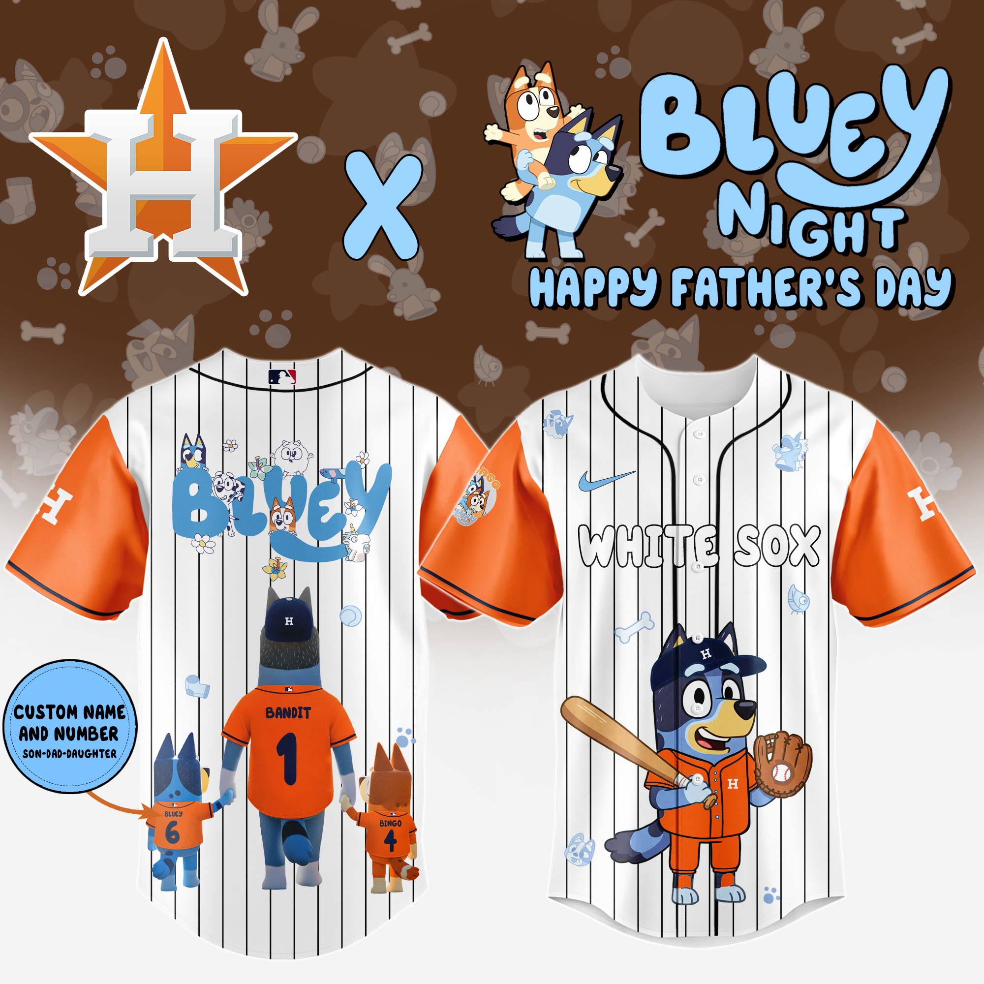 Houston Astros Mlb X Bluey And Bingo Special Edition Custom Baseball Jersey 2025