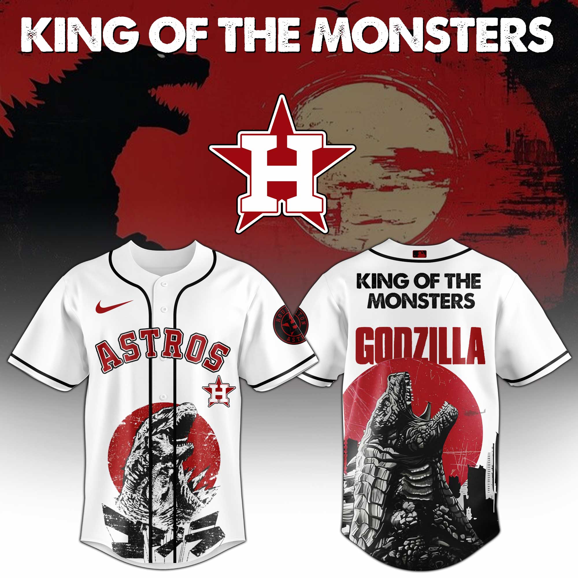 Houston Astros Mlb X Godzilla King Of The Monsters Custom Baseball Jersey