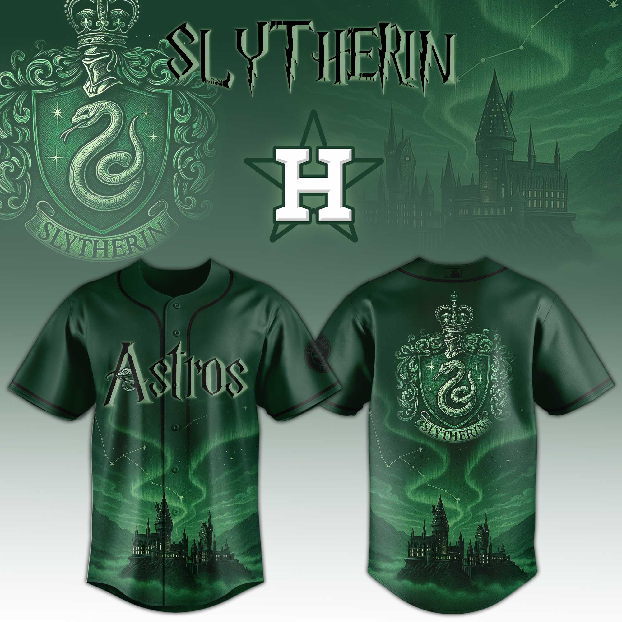 Houston Astros Mlb X Harry Potter Slytherin Custom Baseball Jersey