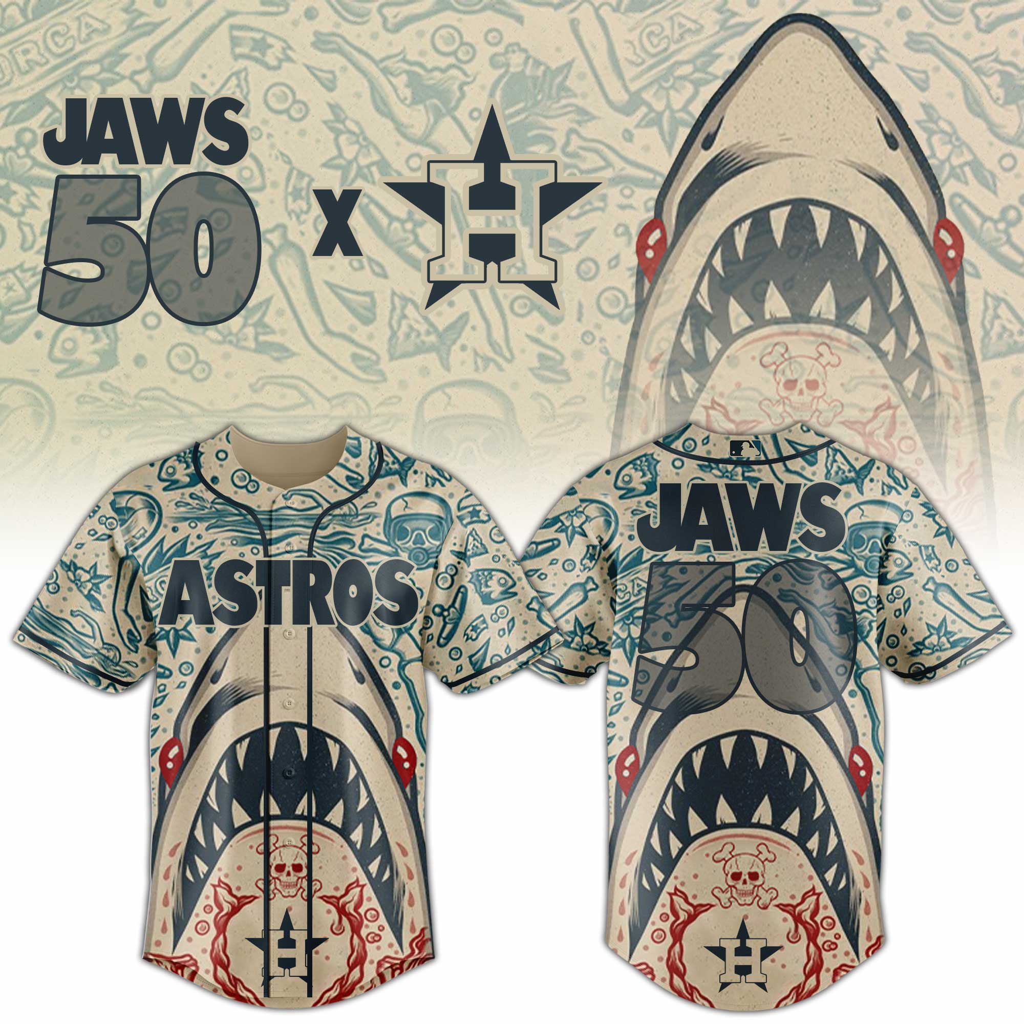 Houston Astros Mlb X Jaws 50th Anniversary Custom Baseball Jersey