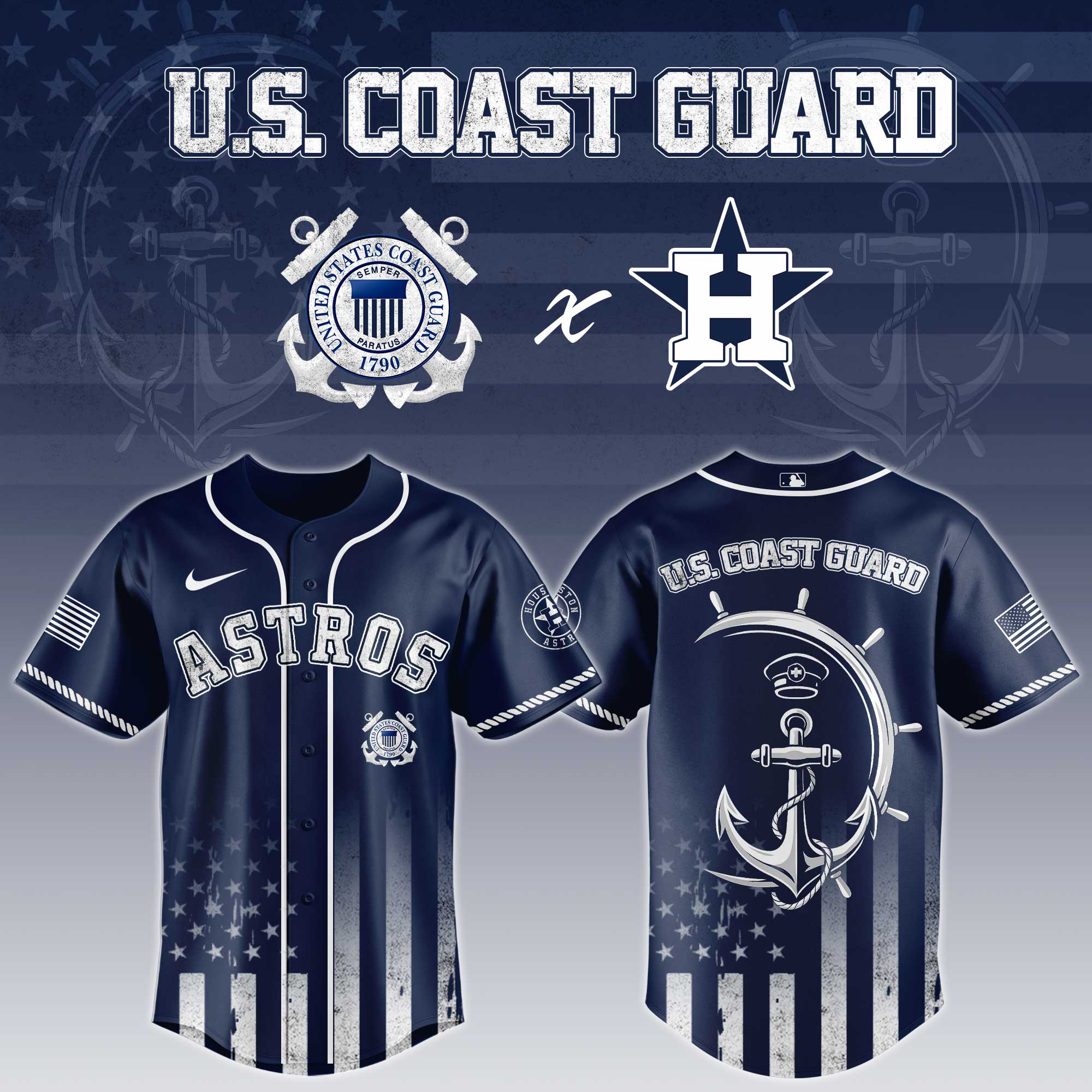 Houston Astros Mlb X National Usa Coast Guard Day Custom Baseball Jersey