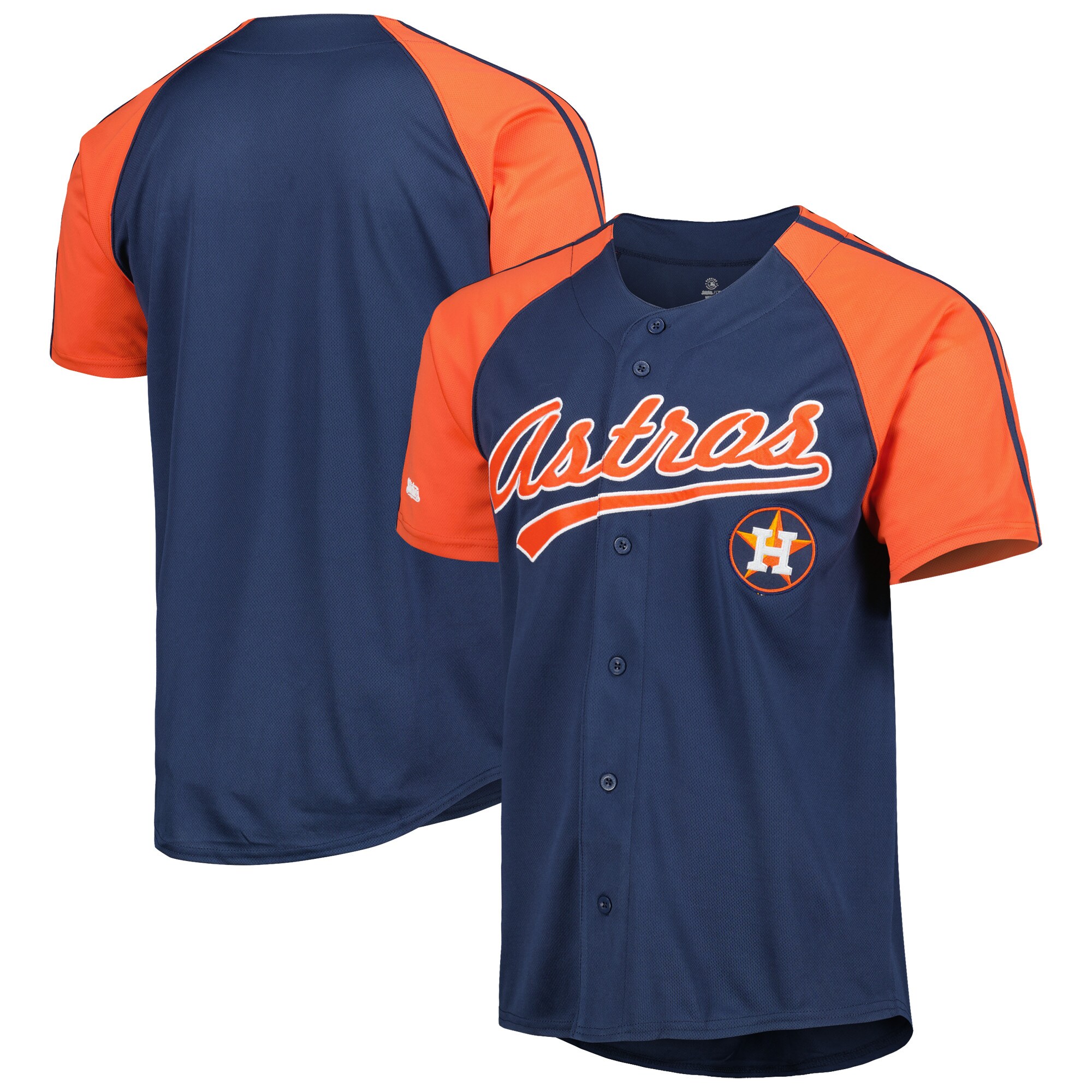 Houston Astros Stitches Button-down Raglan Fashion Jersey - Navy