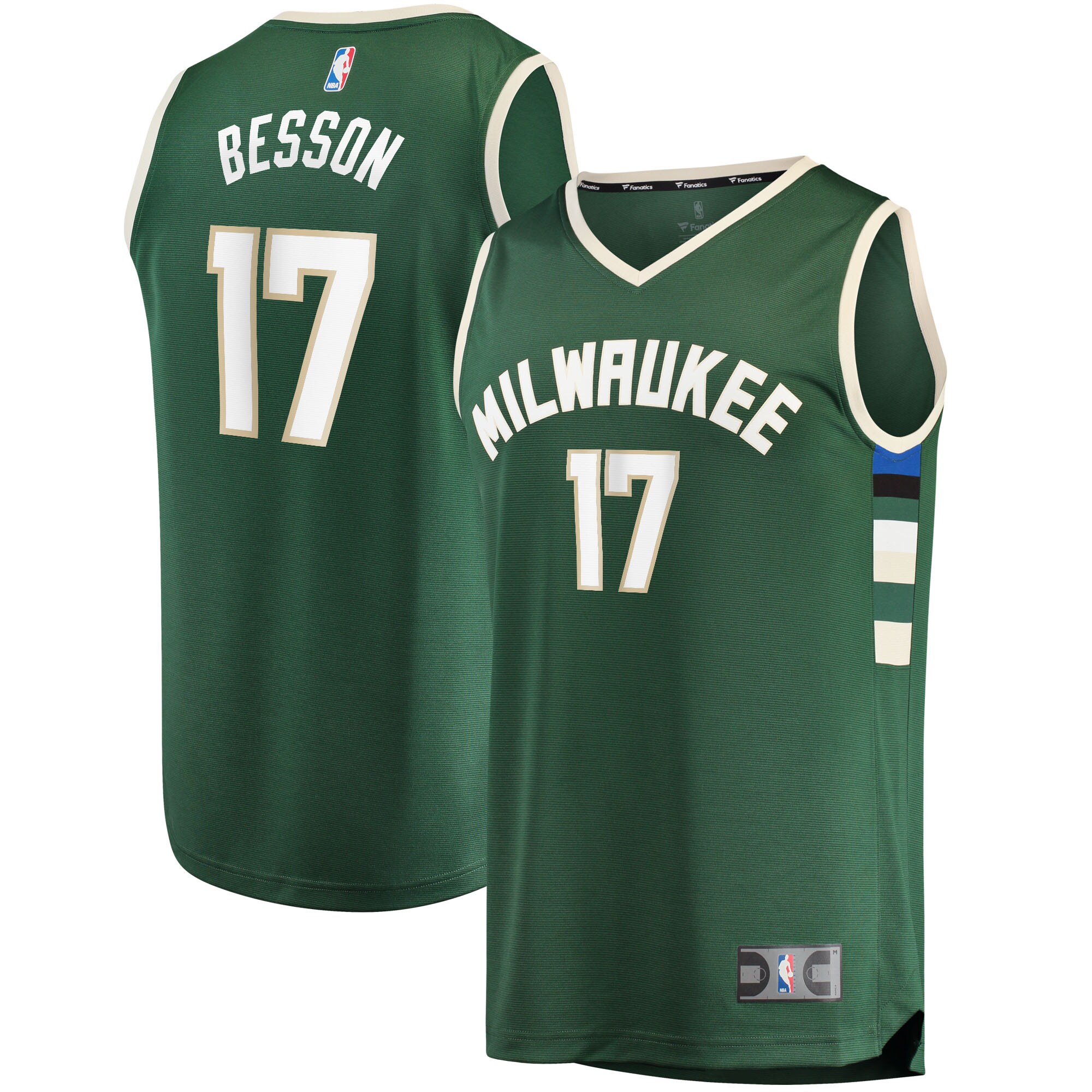 Alternative view of Hugo Besson Milwaukee Bucks Fanatics Branded 2021/22 Fast Break Replica Jersey - Icon Edition - Green