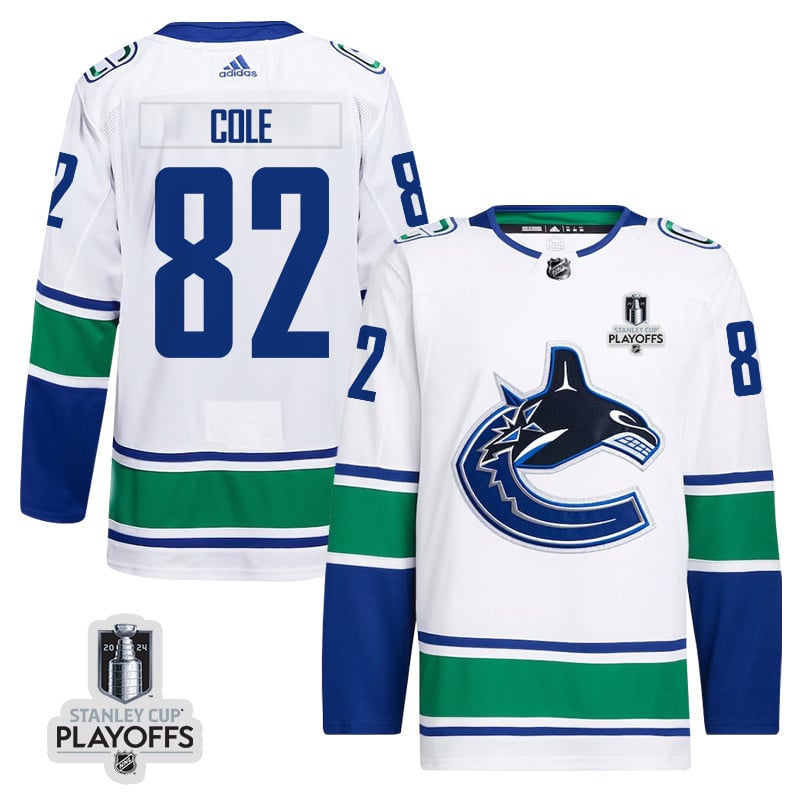 Ian Cole 82 Vancouver Canucks 2024 NHL Playoffs Patch Away Jersey - Men, White - JS933 