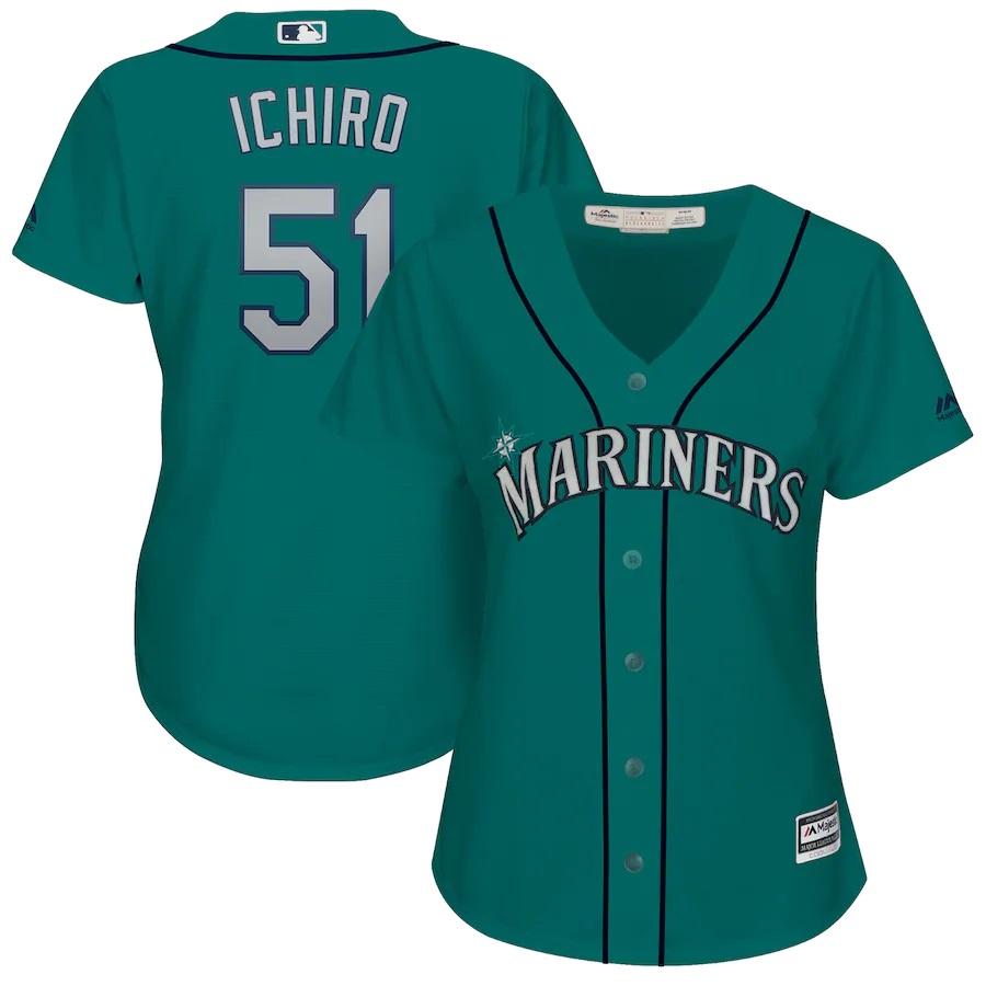 Ichiro Suzuki Seattle Mariners Majestic Women's Cool Base Player Jersey - Aqua