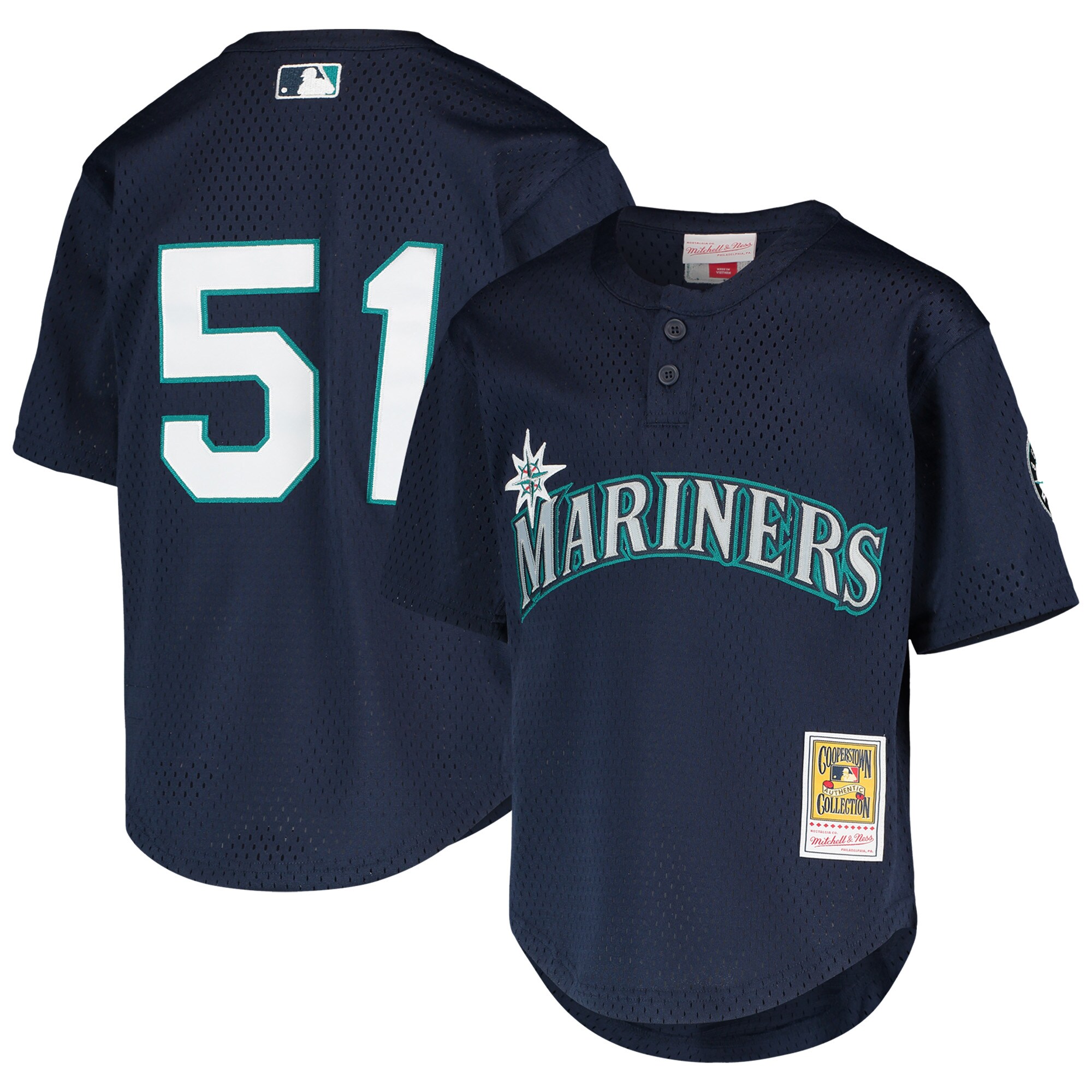 Alternative view of Ichiro Suzuki Seattle Mariners Mitchell & Ness Youth Cooperstown Collection Mesh Batting Practice Jersey - Navy