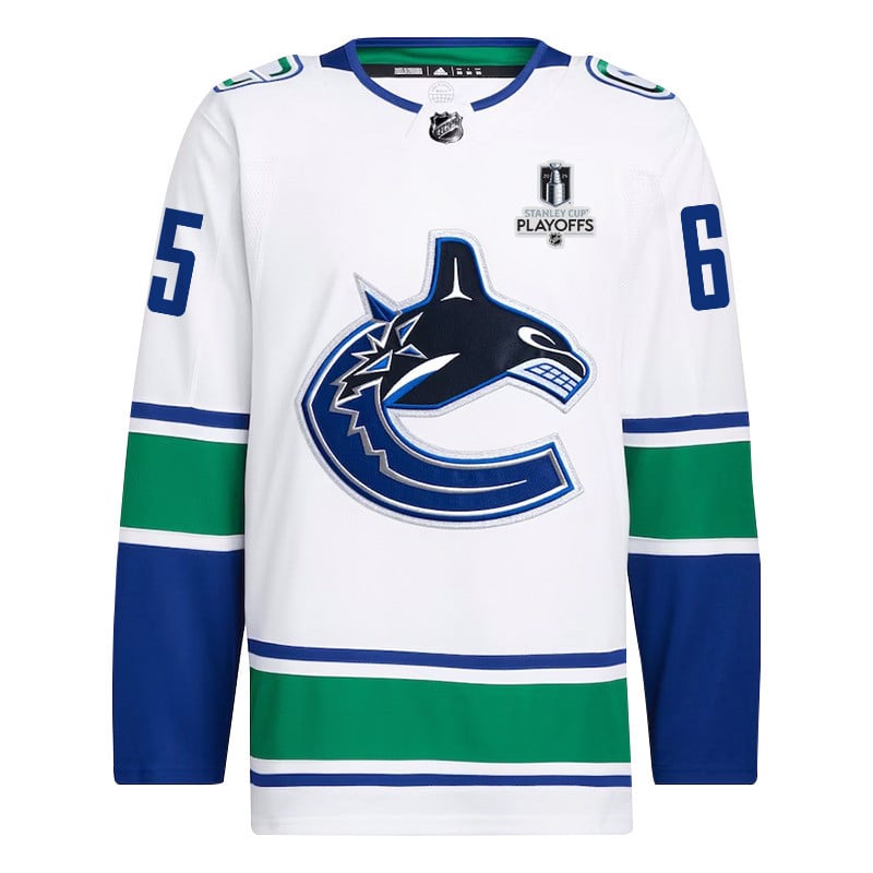 Alternative view of Ilya Mikheyev 65 Vancouver Canucks 2024 NHL Playoffs Patch Away Jersey - Men, White - JS734 