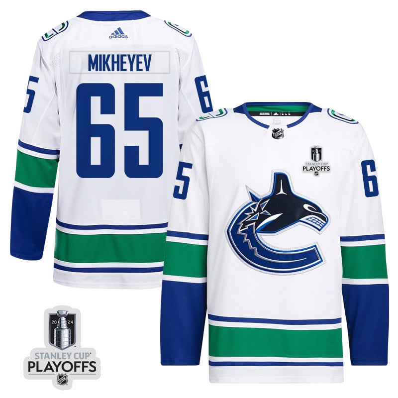 Ilya Mikheyev 65 Vancouver Canucks 2024 NHL Playoffs Patch Away Jersey - Men, White - JS734 