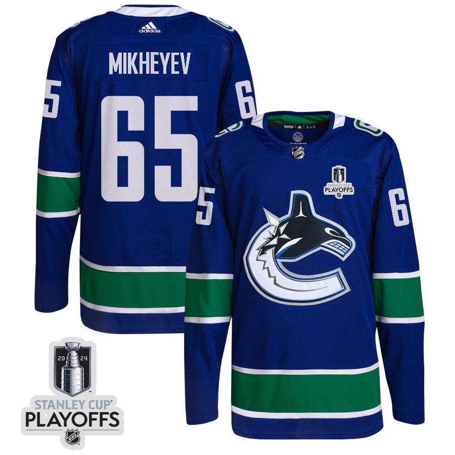 Ilya Mikheyev 65 Vancouver Canucks 2024 NHL Playoffs Patch Home Jersey - Men, Blue - JS982 