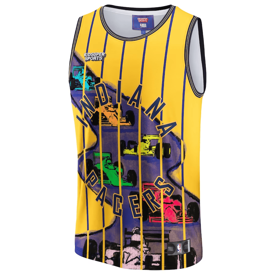Alternative view of Indiana Pacers NBA & KidSuper Studios Unisex Hometown Jersey - Gold - JS630 