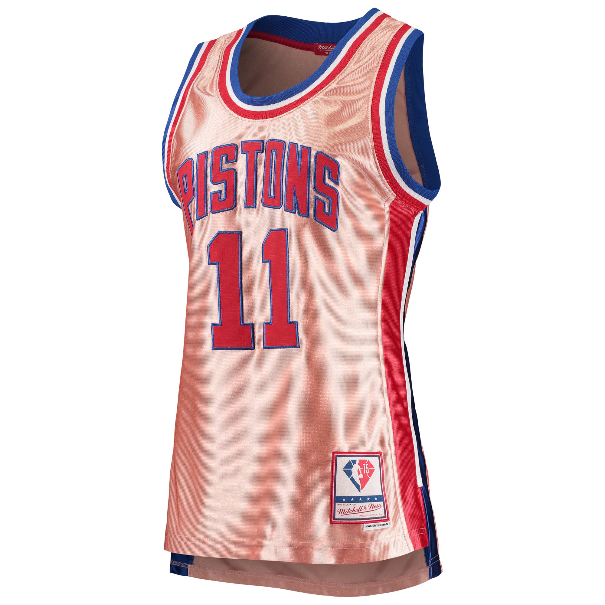 Alternative view of Isiah Thomas Detroit Pistons Mitchell & Ness Women's 75th Anniversary Rose Gold 1982 Swingman Jersey - Pink