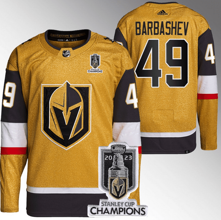 Ivan Barbashev 49 Vegas Golden Knights 2023 Stanley Cup Champions Patch Breakaway Home Jersey - Gold - JS743 