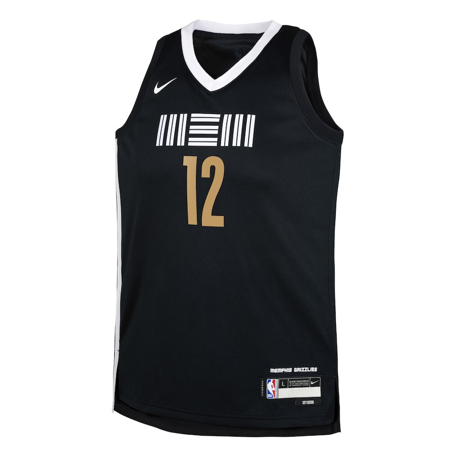 Alternative view of Ja Morant 12 Memphis Grizzlies 2023/24 City Edition Swingman YOUTH Jersey - Black - JS372 