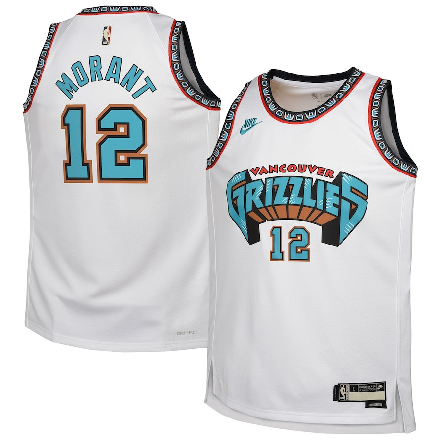 Ja Morant 12 Memphis Grizzlies Youth 2024/25 Swingman Jersey - White - Classic Edition - JS502 