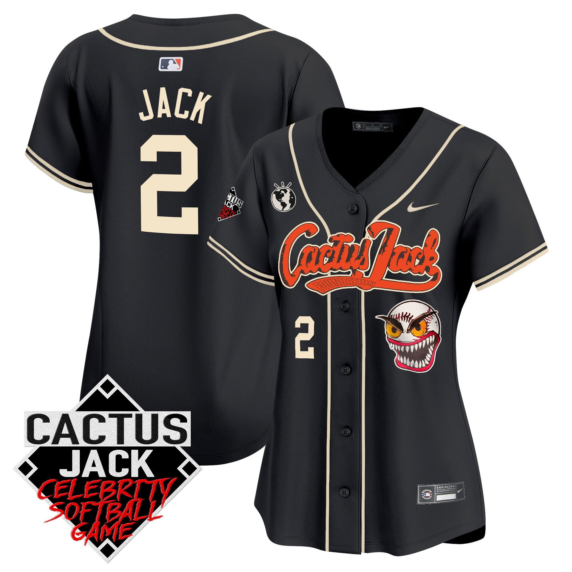 Jack 2 Houston Astros Cactus Jack Celebrity Softball Game Patch Women Jersey - Black