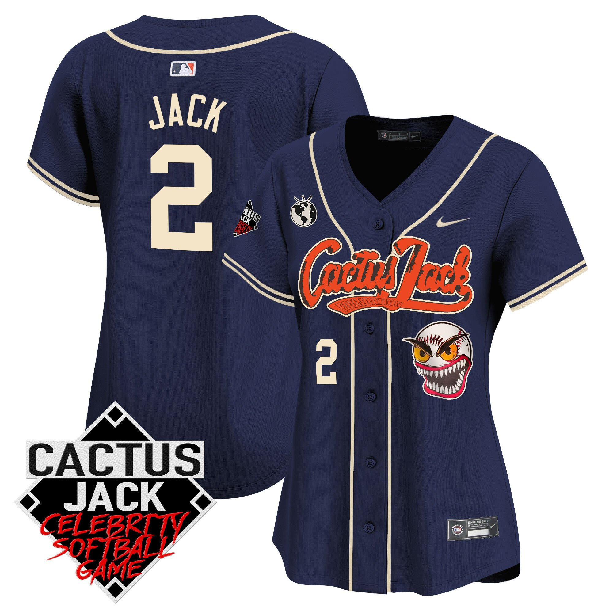 Jack 2 Houston Astros Cactus Jack Celebrity Softball Game Patch Women Jersey - Navy