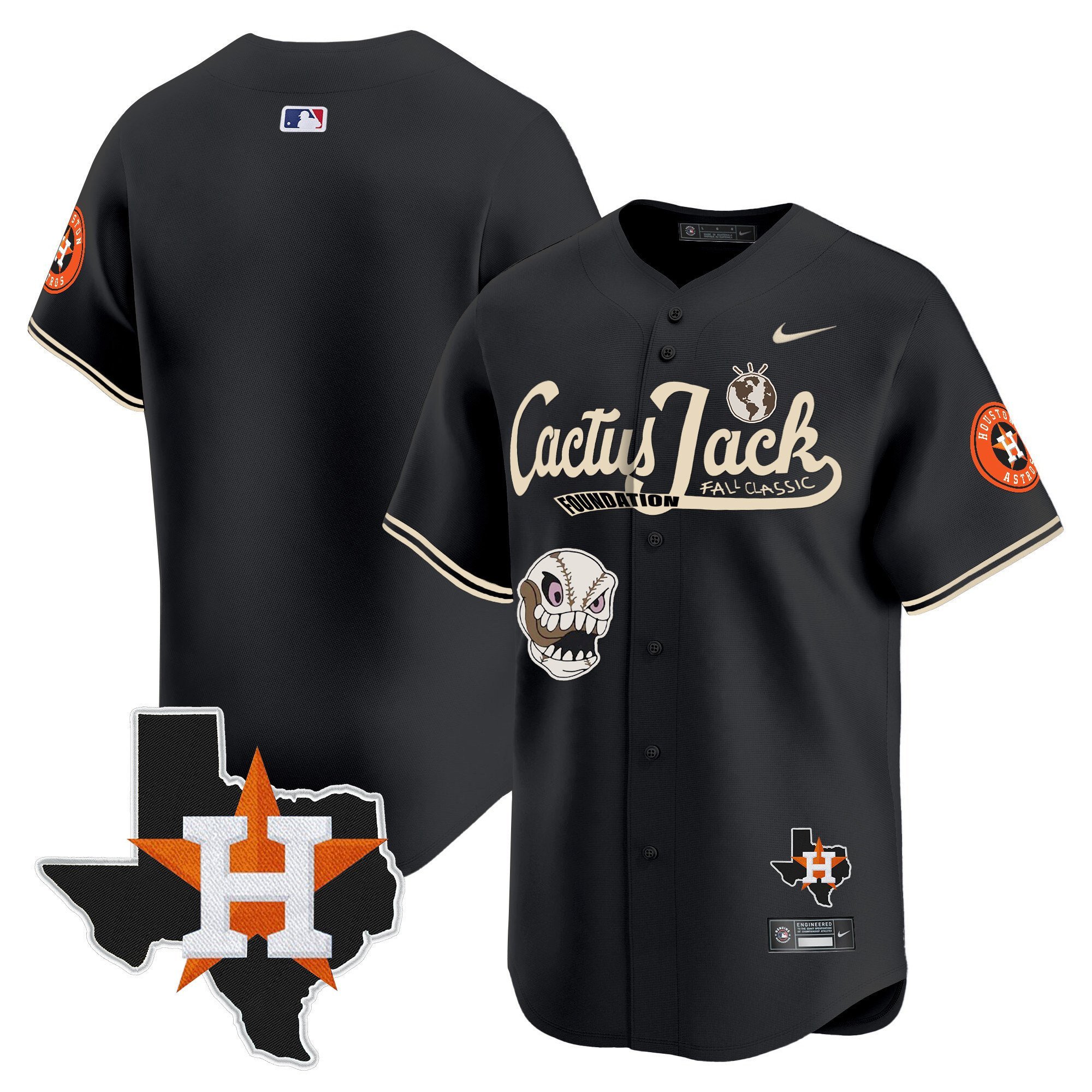 Alternative view of Jack 2 Houston Astros Cactus Jack Foundation Fall Classic Black Limited Jersey - Men 