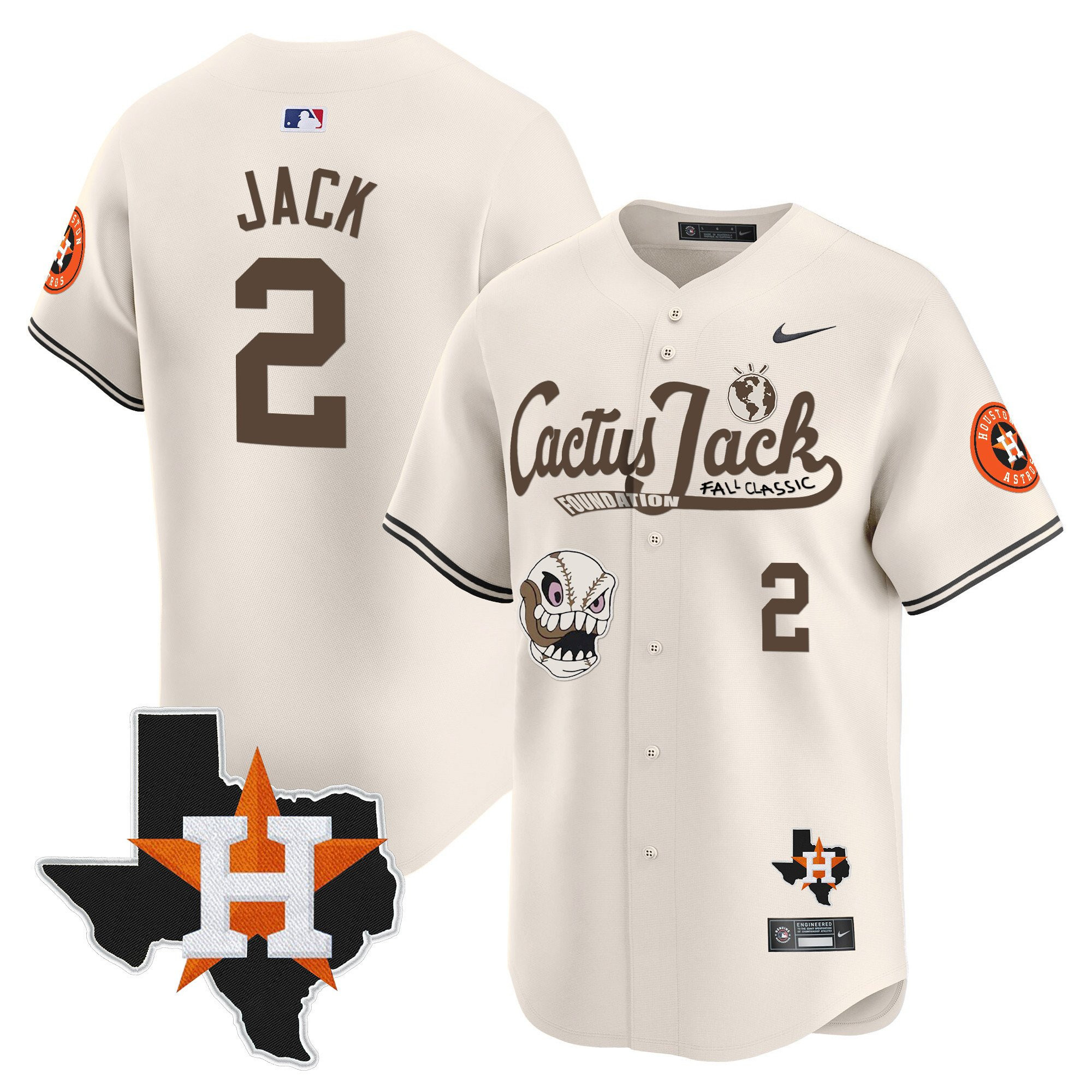 Jack 2 Houston Astros Cactus Jack Foundation Fall Classic Limited Jersey - Men, Cream 