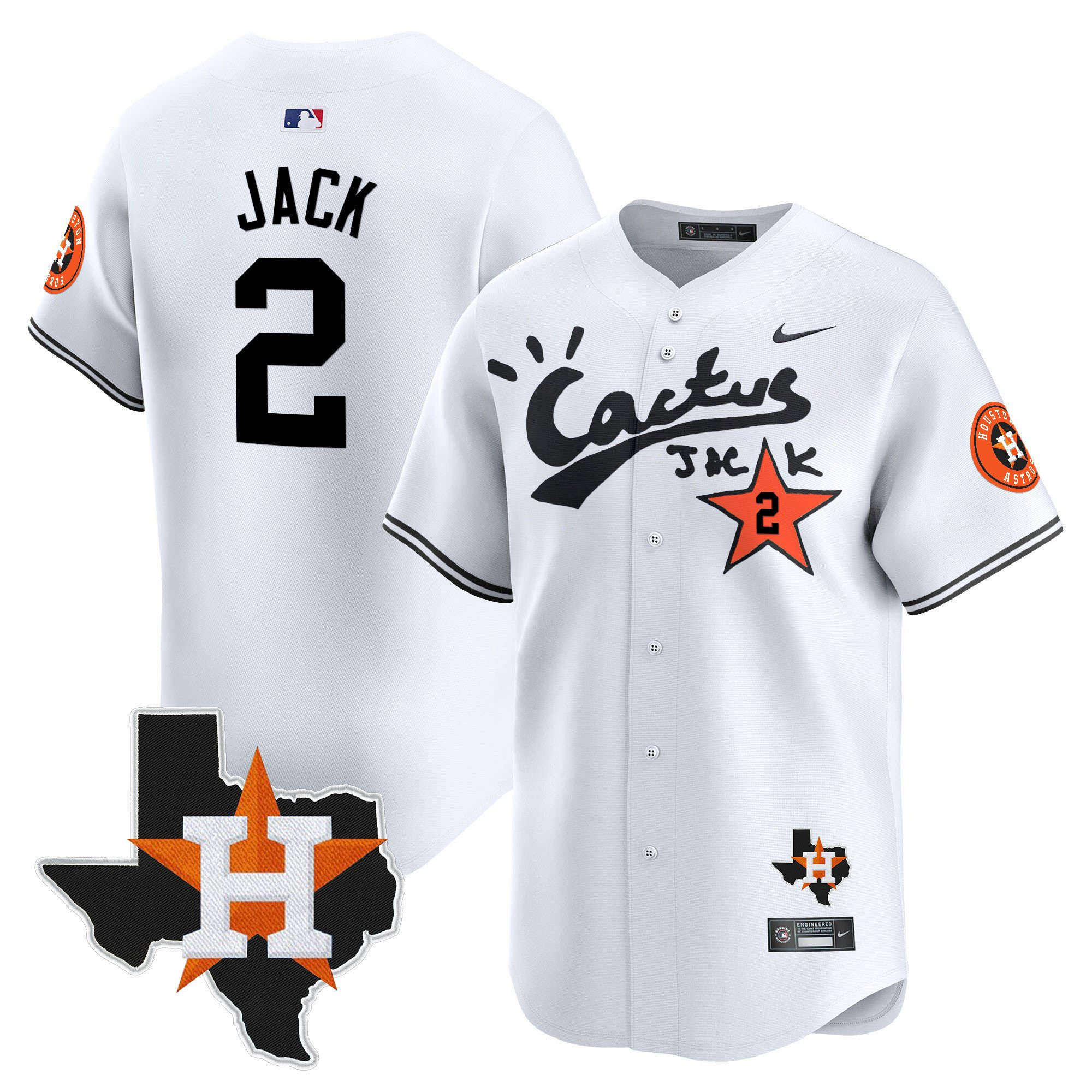 Jack 2 Houston Astros Cactus Jack Houston Patch Limited Jersey - Men, White 