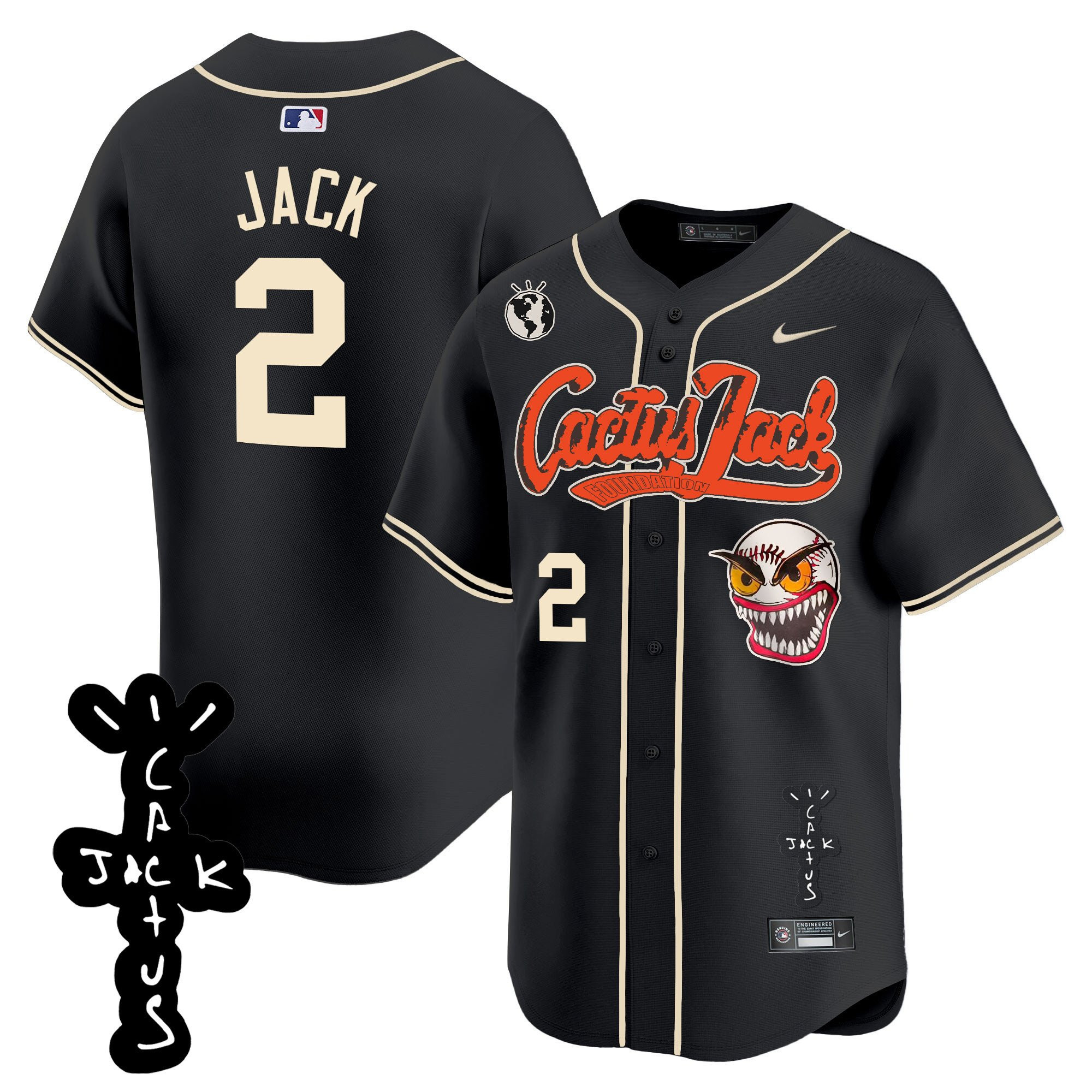 Jack 2 Houston Astros Cactus Jack Patch V2 Men Jersey - Black