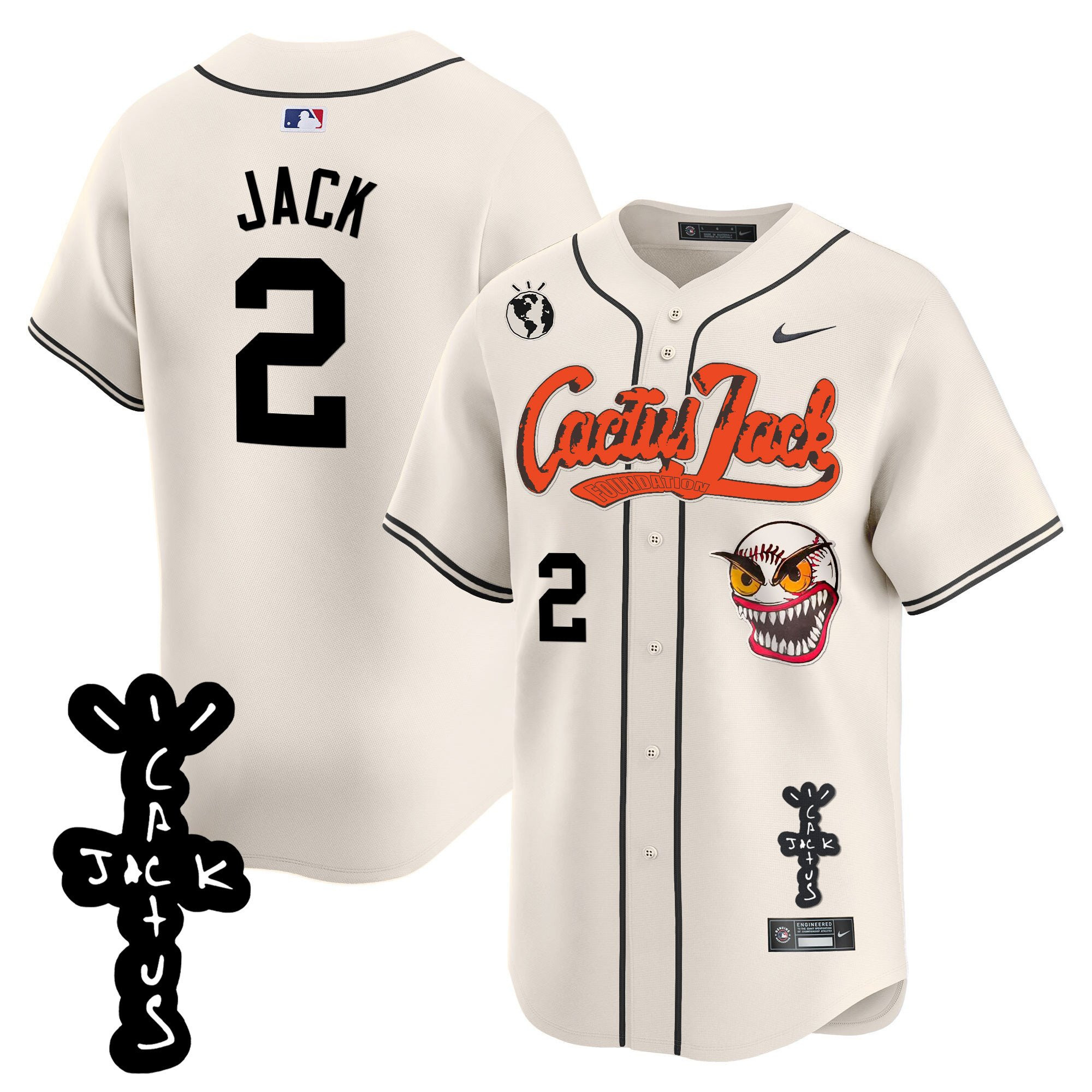 Jack 2 Houston Astros Cactus Jack Patch V2 Men Jersey - Cream