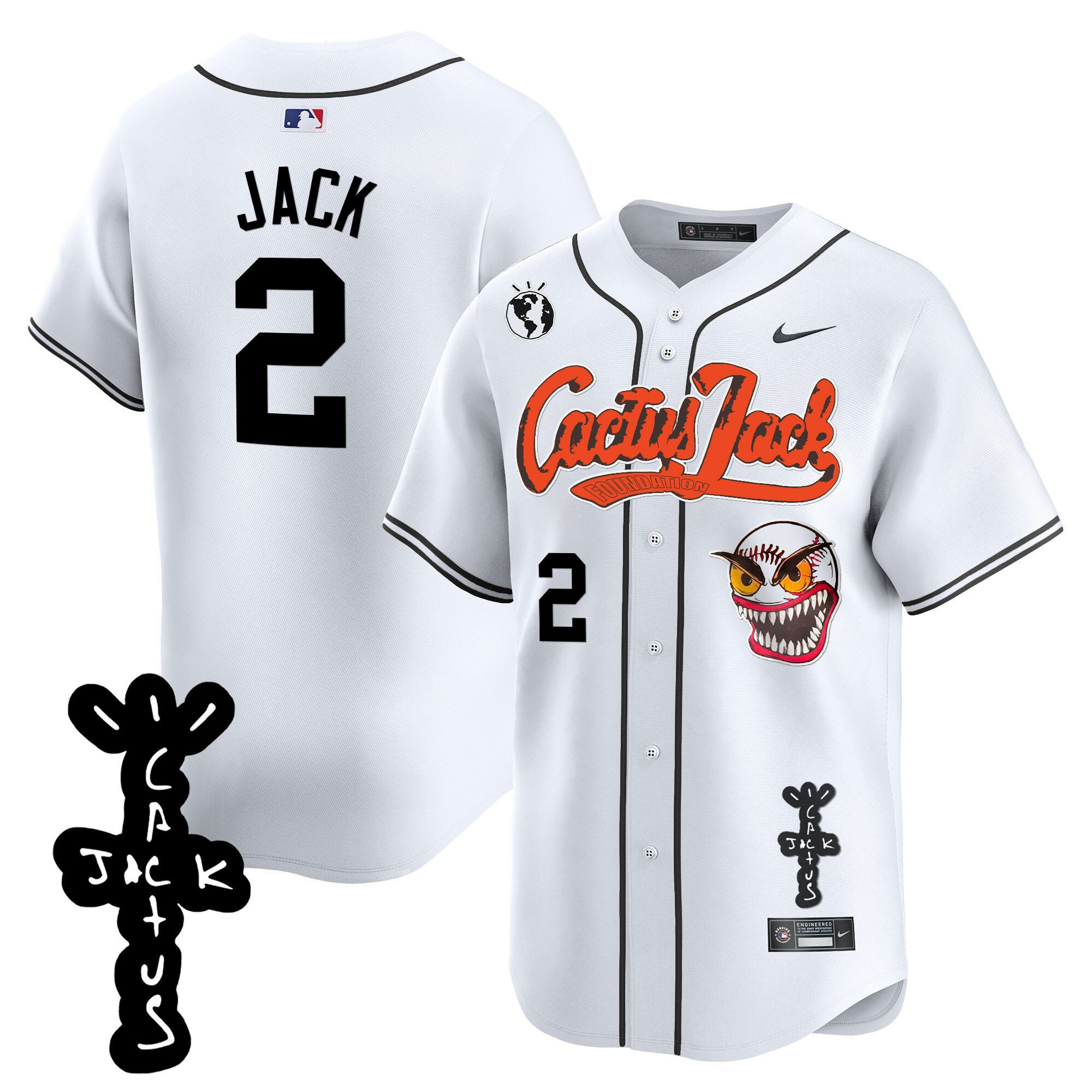 Jack 2 Houston Astros Cactus Jack Patch V2 Men Jersey - White