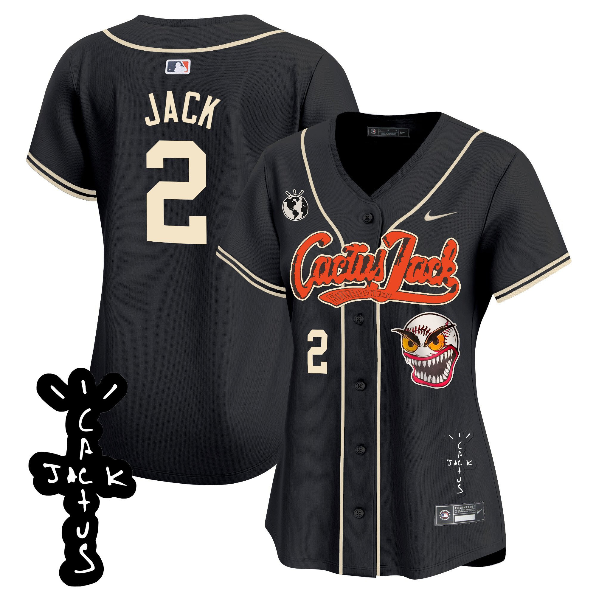 Jack 2 Houston Astros Cactus Jack Patch V2 Women Jersey - Black 