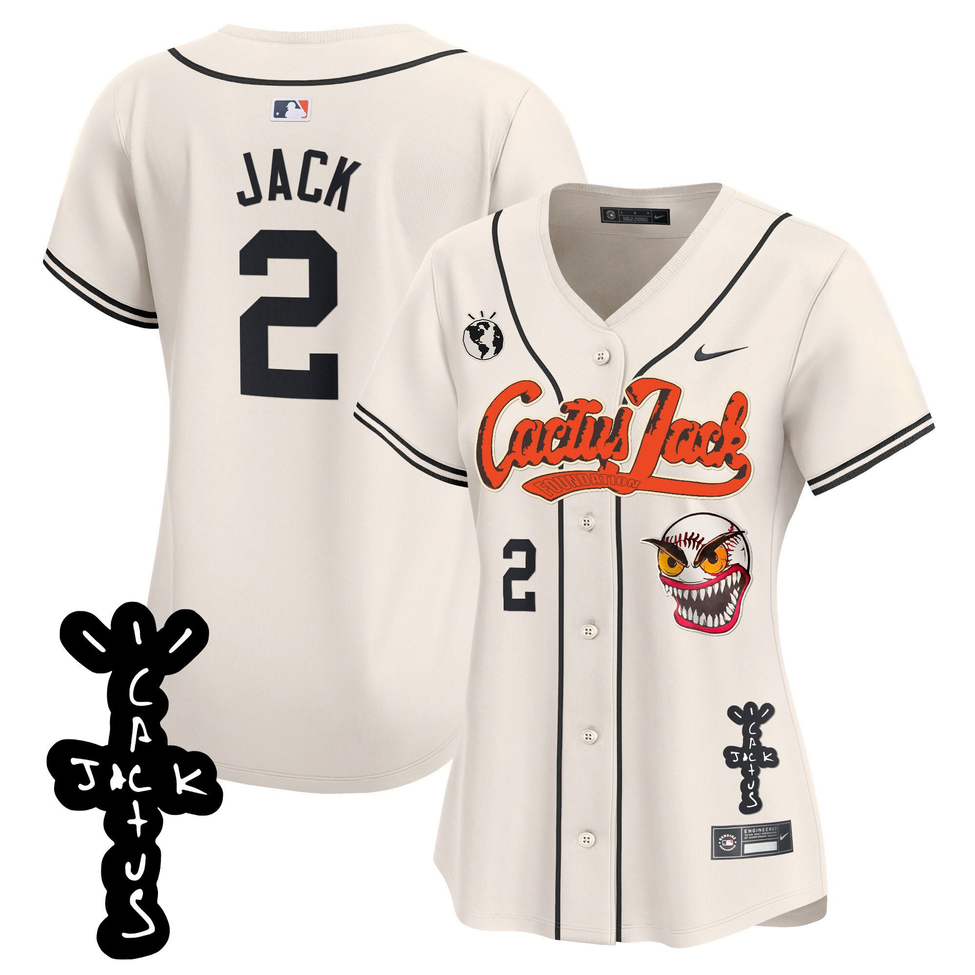 Jack 2 Houston Astros Cactus Jack Patch V2 Women Jersey - Cream 