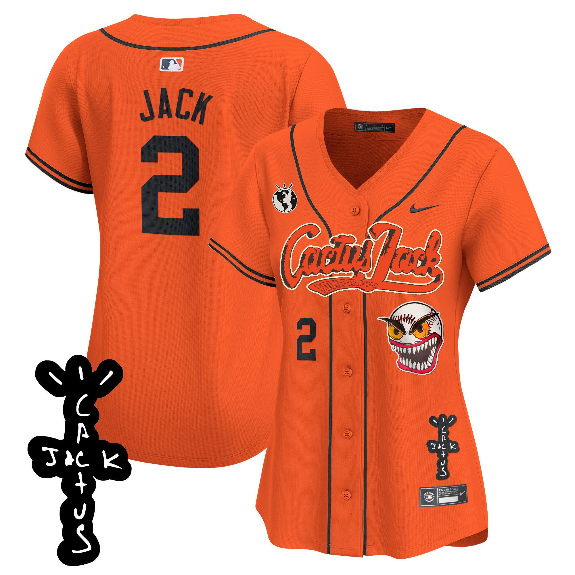 Jack 2 Houston Astros Cactus Jack Patch V2 Women Jersey - Orange 