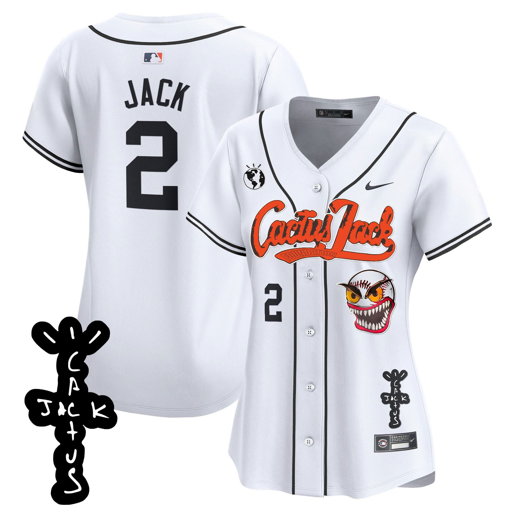 Jack 2 Houston Astros Cactus Jack Patch V2 Women Jersey - White 