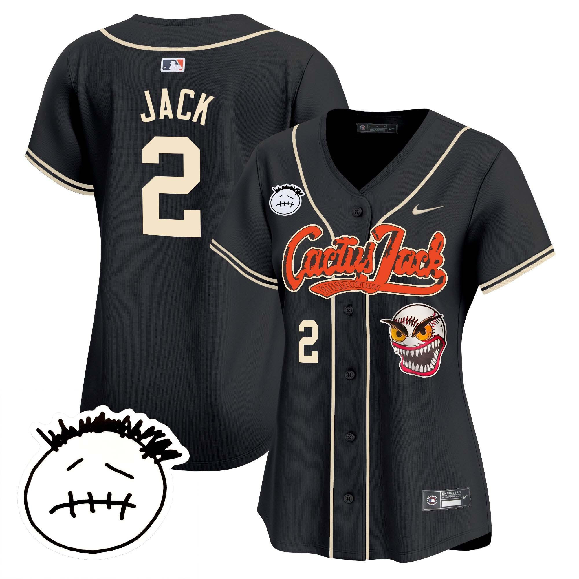 Jack 2 Houston Astros Cactus Jack Patch V3 Women Jersey - Black 