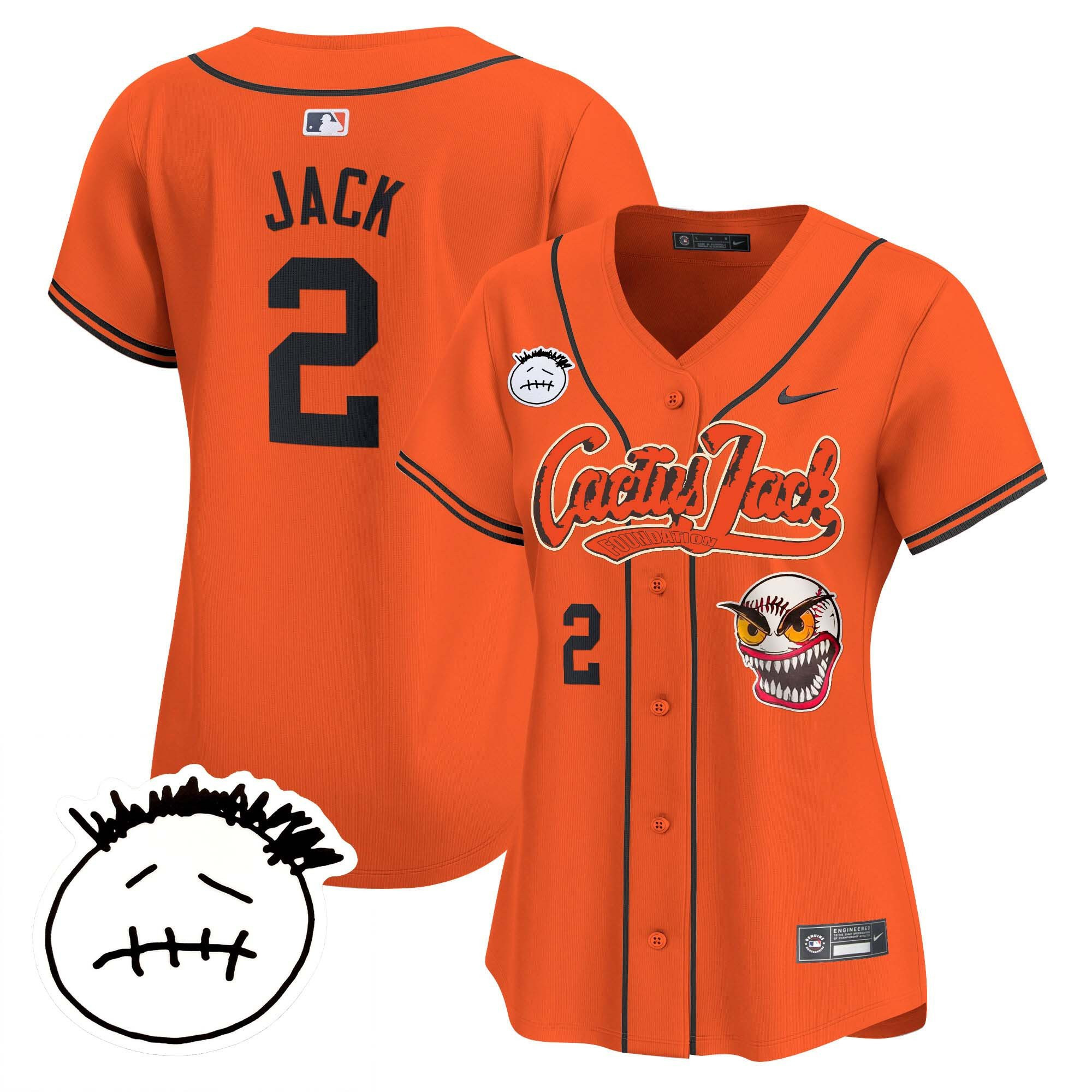 Jack 2 Houston Astros Cactus Jack Patch V3 Women Jersey - Orange 