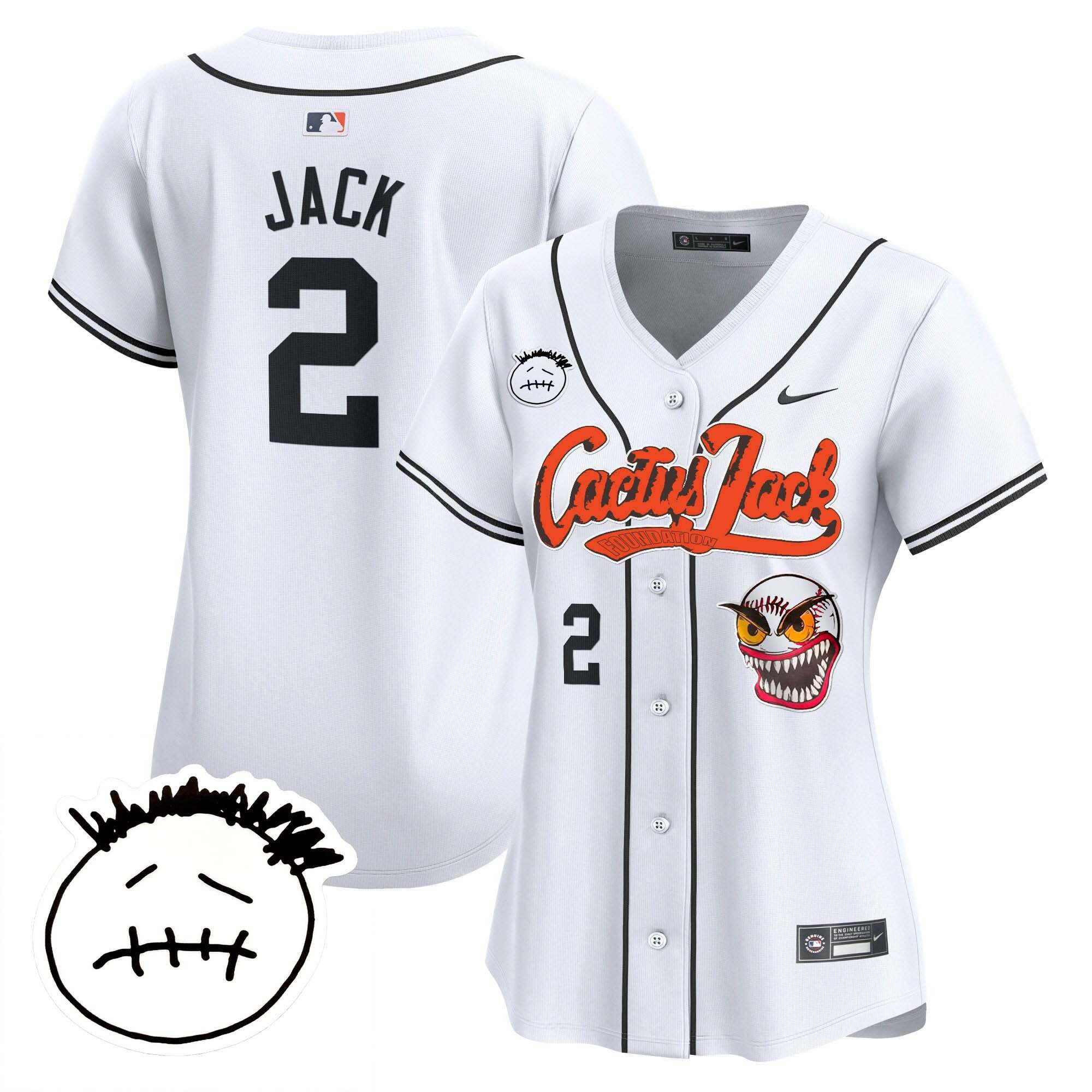 Jack 2 Houston Astros Cactus Jack Patch V3 Women Jersey - White 
