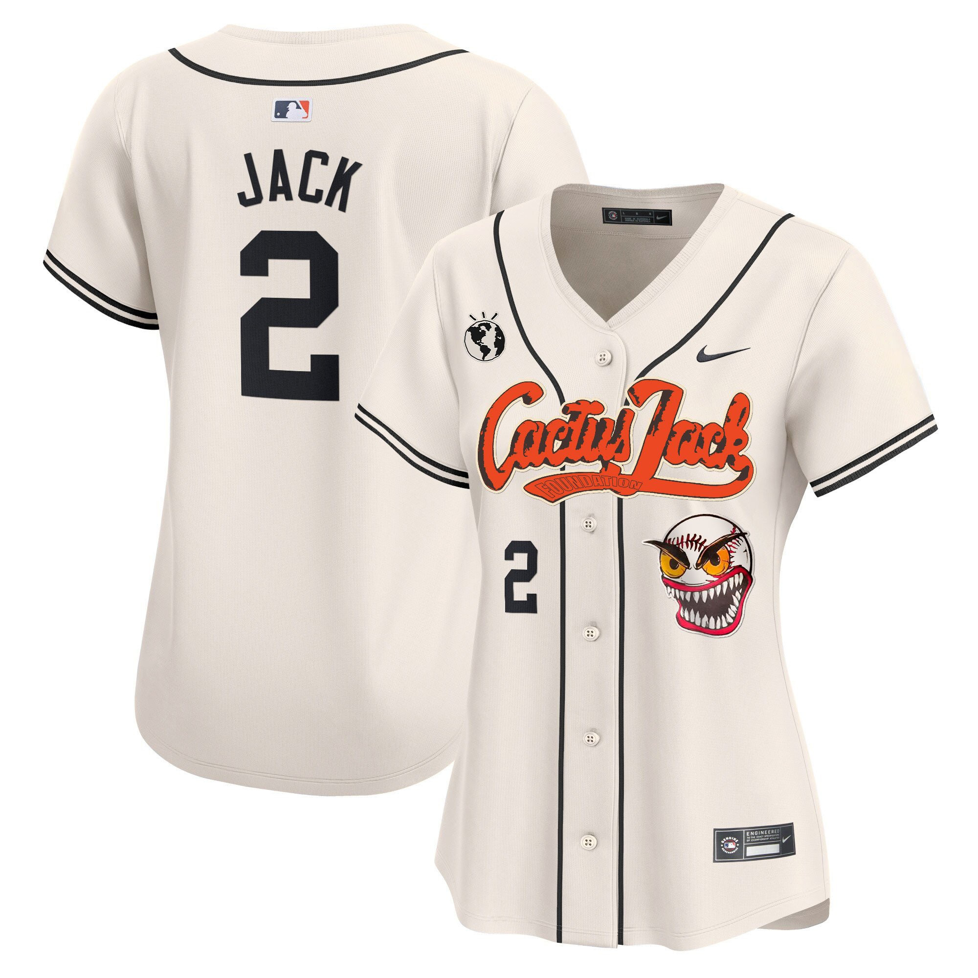 Jack 2 Houston Astros Cactus Jack Patch Women Jersey - Cream