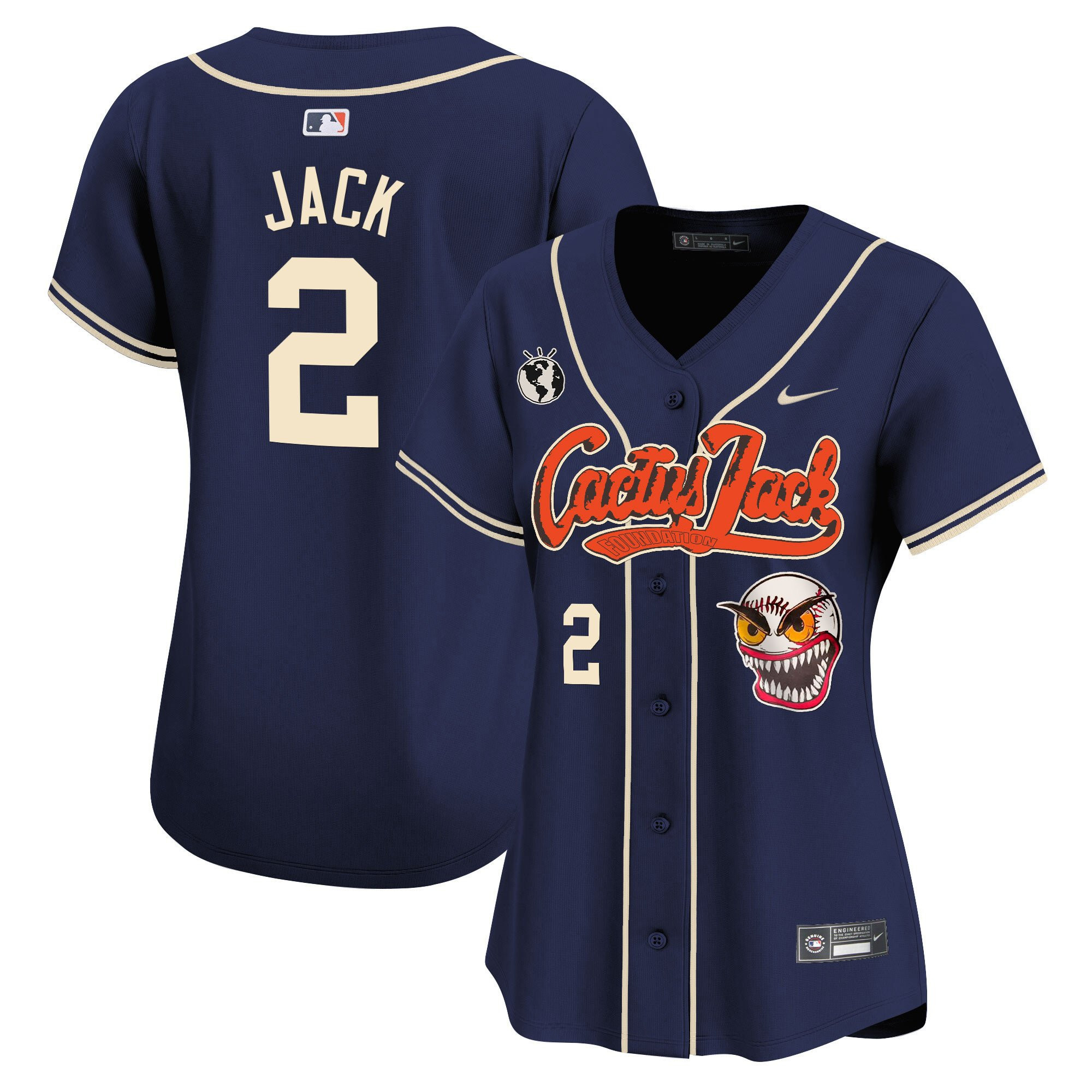 Jack 2 Houston Astros Cactus Jack Patch Women Jersey - Navy