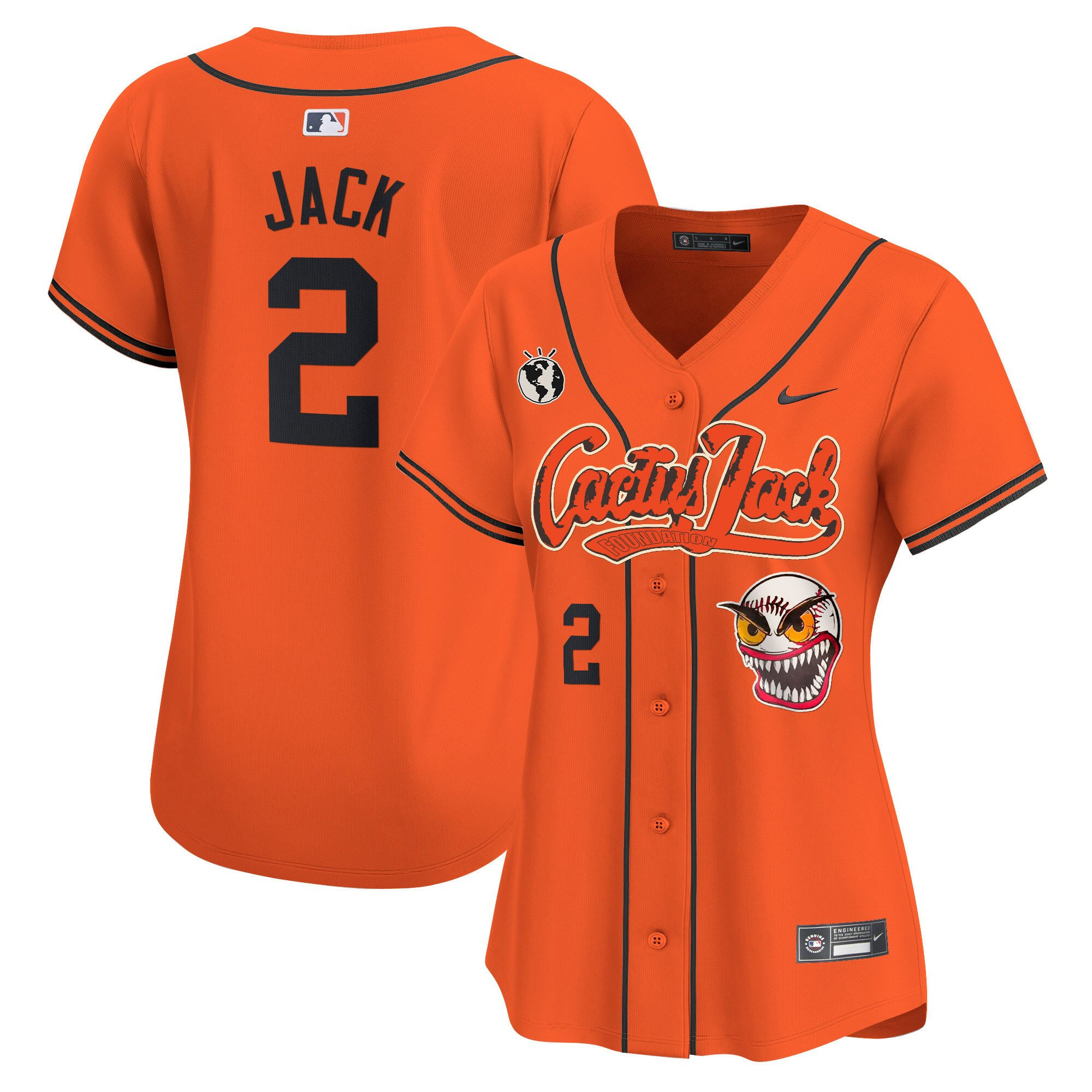 Jack 2 Houston Astros Cactus Jack Patch Women Jersey - Orange