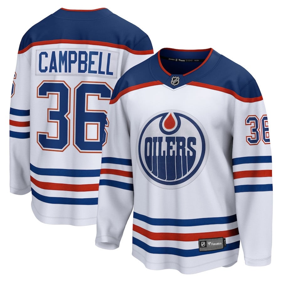 Jack Campbell 36 Edmonton Oilers Away Breakaway Jersey - Men, White - JS846 