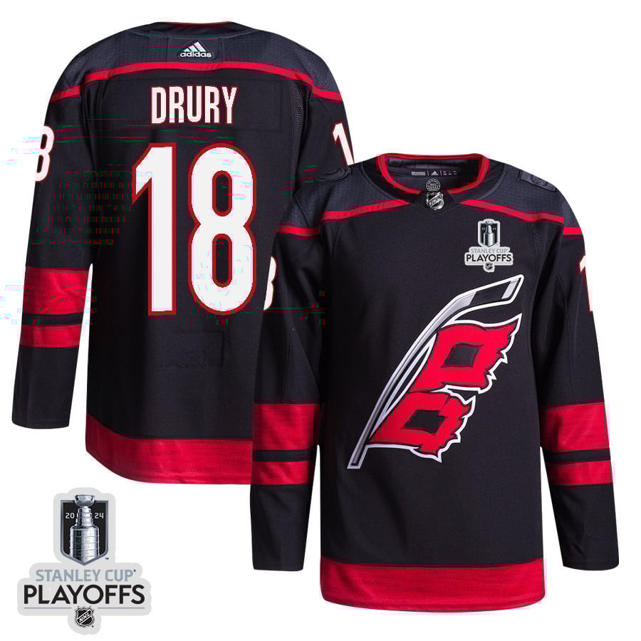 Jack Drury 18 Carolina Hurricanes 2024 NHL Playoffs Patch Home Jersey - Men, Black - JS115 