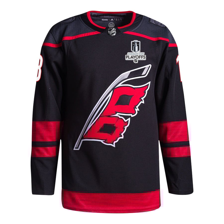 Alternative view of Jack Drury 18 Carolina Hurricanes 2024 NHL Playoffs Patch Home Jersey - Men, Black - JS115 