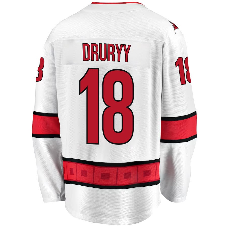 Alternative view of Jack Drury 18 Carolina Hurricanes Stanley Cup 2023 Playoffs Patch Away Breakaway Men Jersey - White - JS910 