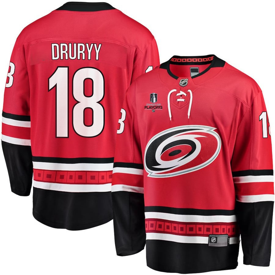 Jack Drury 18 Carolina Hurricanes Stanley Cup 2023 Playoffs Patch Home Breakaway Men Jersey - Red - JS921 