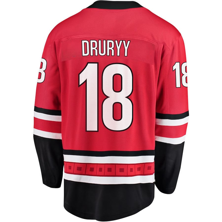 Alternative view of Jack Drury 18 Carolina Hurricanes Stanley Cup 2023 Playoffs Patch Home Breakaway Men Jersey - Red - JS921 