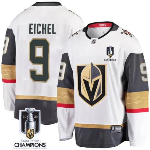 Jack Eichel 9 Vegas Golden Knights 2023 Stanley Cup Champions Patch Breakaway Jersey - White - JS769 