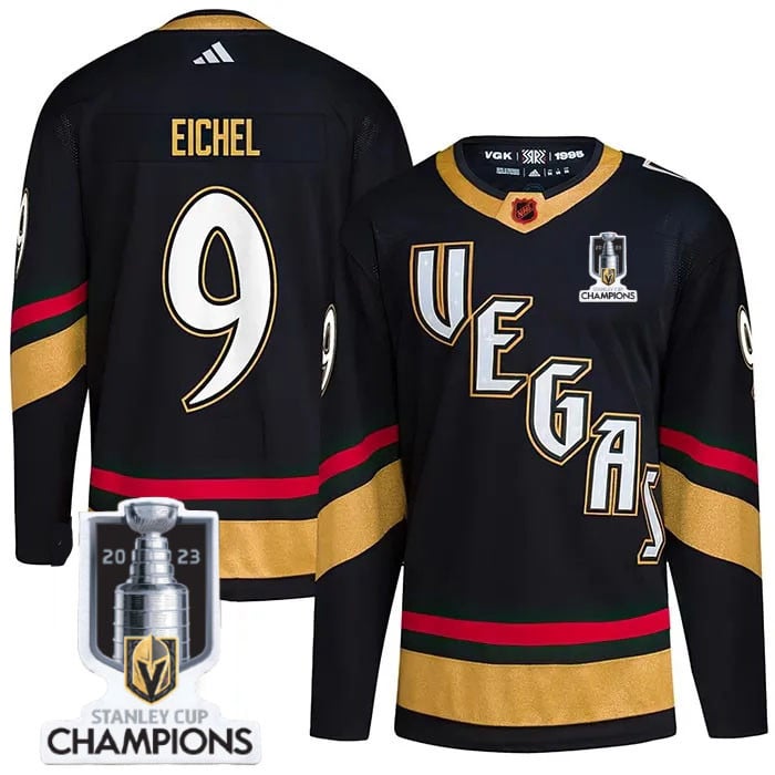 Jack Eichel 9 Vegas Golden Knights 2023 Stanley Cup Champions Patch Special Edition 2.0 Breakaway Jersey - Black - JS222 
