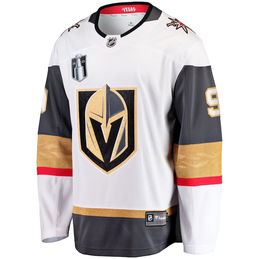 Alternative view of Jack Eichel 9 Vegas Golden Knights 2023 Stanley Cup Final Away Breakaway Player Jersey - White - JS398 