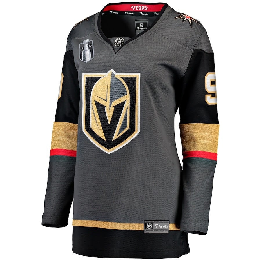 Alternative view of Jack Eichel 9 Vegas Golden Knights Women's 2023 Stanley Cup Final Alternate Breakaway Player Jersey - Black - JS652 