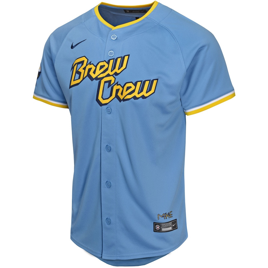 Alternative view of Jackson Chourio 11 Milwaukee Brewers 2024 City Connect Limited YOUTH Jersey - Powder Blue 