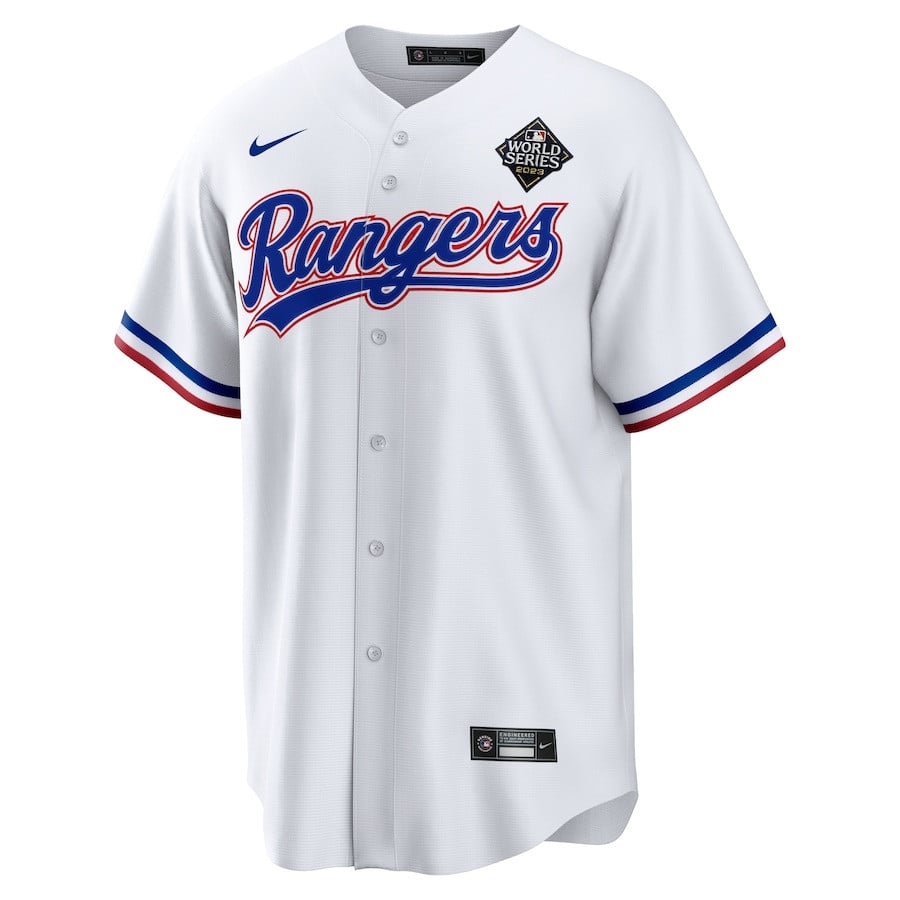 Alternative view of Jacob deGrom 48 Texas Rangers 2023 World Series Men Jersey - White - JS973 