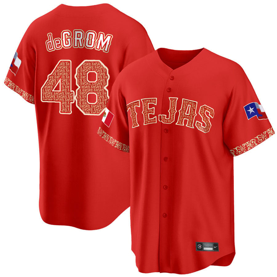 Jacob Degrom 48 Texas Rangers Mexican Collection Baseball Men Jersey - Red - JS826 