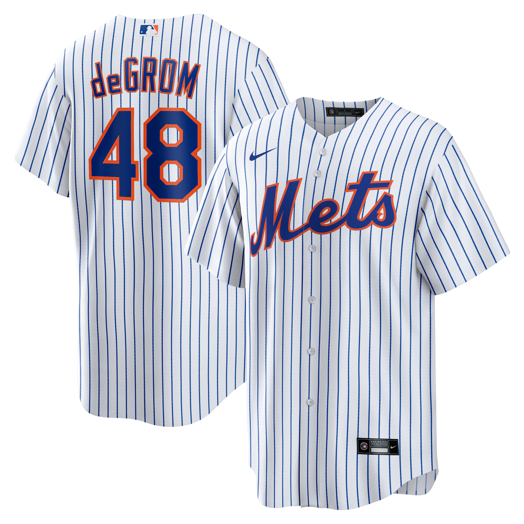 Alternative view of Jacob Degrom New York Mets Home Replica Player Name Jersey – White